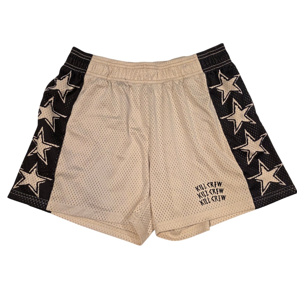 Kill Crew Mesh Athletic Shorts Cream Black Stars Logo Mens Size Medium